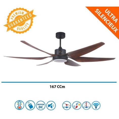 Ventilateur de plafond 167 cm – Ultra silencieux – 6 vitesses – Éclairage LED 2900 lumens – Connectivité Wifi et thermostat – Klassfan (1/5)