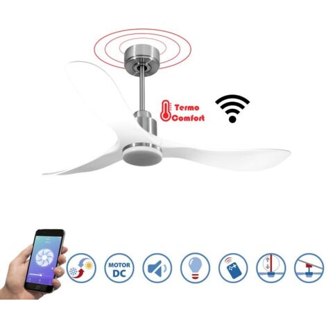 Tenerife de KlassFan - Super destratificateur et ventilateur DC 132 cm Chrome avec lumière pales blanche idéal pour 25 à 35 m² (1/5)