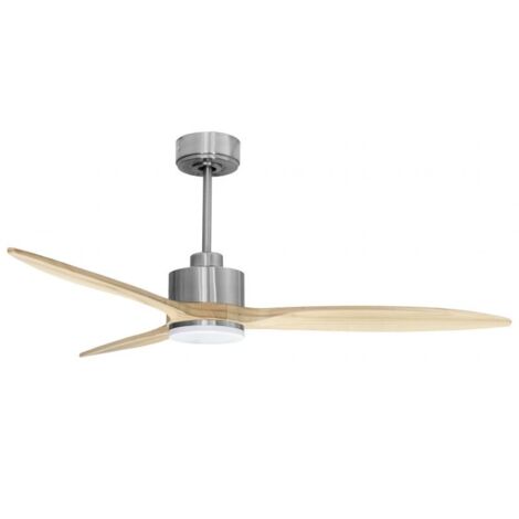 Modulo slim - Super destratificateur et ventilateur DC 132 cm Chrome pales bois clair avec Lumière 25 à 35 m² (1/5)