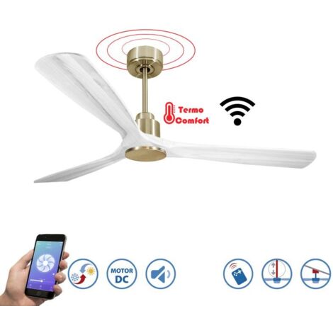 Tenerife - Super destratificateur et ventilateur DC 166 cm Laiton pales bois blanc sans Lumière 30 à 60 m² (1/5)