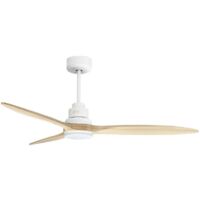 Tenerife - Super destratificateur et ventilateur DC 132 cm Blanc pales bois clair avec Lumière 25 à 35 m²
