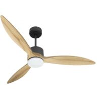 Modulo slim - Super destratificateur et ventilateur DC 132 cm Gris basalte pales bois clair avec Lumière 25 à 35 m²