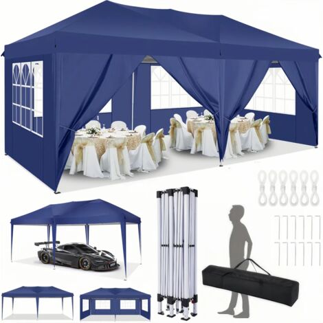 Gazebo Pieghevole da Giardino. Gazebo Impermeabile Pop Up da 3x6m con Pannelli Laterali. Tendone da Esterno. Altezza Regolabile. Protezione UV. and acqua, Barnum pieghevole per matrimoni, picnic, merc