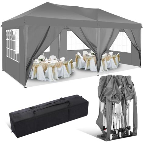 Gazebo Pieghevole da Giardino. Gazebo Impermeabile Pop Up da 3x6m con Pannelli Laterali. Tendone da Esterno. Altezza Regolabile. Protezione UV. and acqua, Barnum pieghevole per matrimoni, picnic, merc