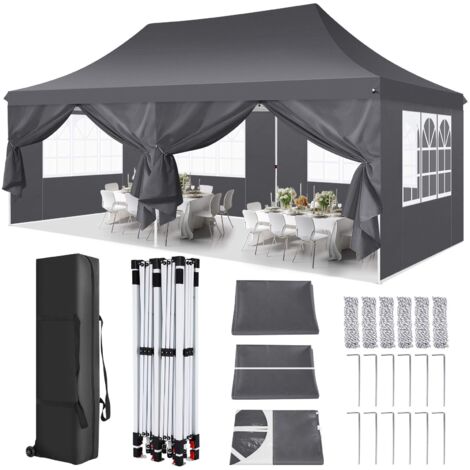 Gazebo da giardino pieghevole 3x6M Protezione UV impermeabile, Gazebo Impermeabile Pop Up da 3x6m, Barnum pieghevole per matrimoni, picnic, mercati, campeggio con 6 pareti laterali rimovibili, Grigio (1/5)