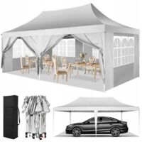 Gazebo da giardino pieghevole 3x6M Protezione UV impermeabile, Barnum pieghevole per matrimoni, picnic, mercati, campeggio con 6 pareti laterali rimovibili, Bianco