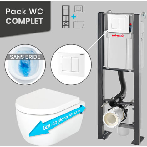 Pack WC Bâti universel Wirquin Pro + Cuvette MEZZO sans bride 49 cm + Plaque blanche (1/5)