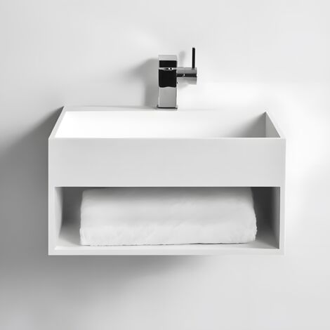 KUBE 50 - Plan vasque suspendu en Solid Surface 50 x 50 x 25(h) cm (1/5)