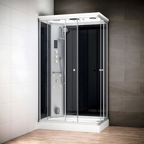 Cabine hammam 120 x 80 SILVER Noir rectangulaire gauche (accès angle)