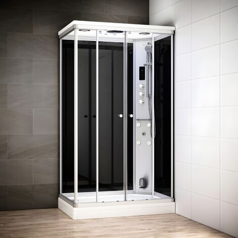 Cabine hammam 120 x 80 SILVER Noir rectangulaire droite (accès façade)