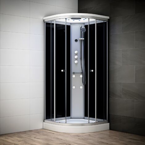 Cabine douche hydromassante 110 x 110 SILVER Noir quart de rond (1/5)