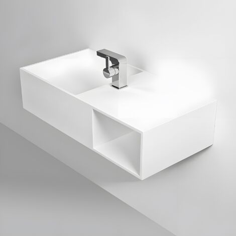 KUBE 80 - Plan vasque suspendu en Solid Surface 80 x 40 x 20(h) cm (1/5)