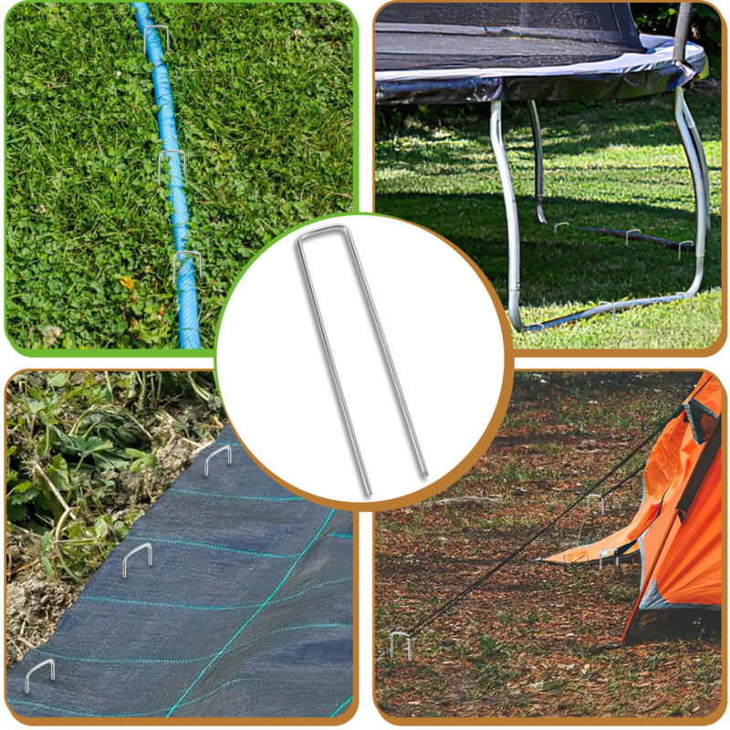 6 Picchetti Da Giardino A U 30 Cm In Acciaio Zincato - Ancoraggi A Terra Per Tende, Trampolini, Tettoie, Recinzioni - 4