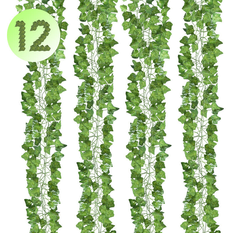 Seenew Ghirlanda Di Edera Artificiale - 12 Rampicanti Con Foglie Di Scindapsus - 25,6 Metri Totali - Per Decorazione Interna/Esterna - 4