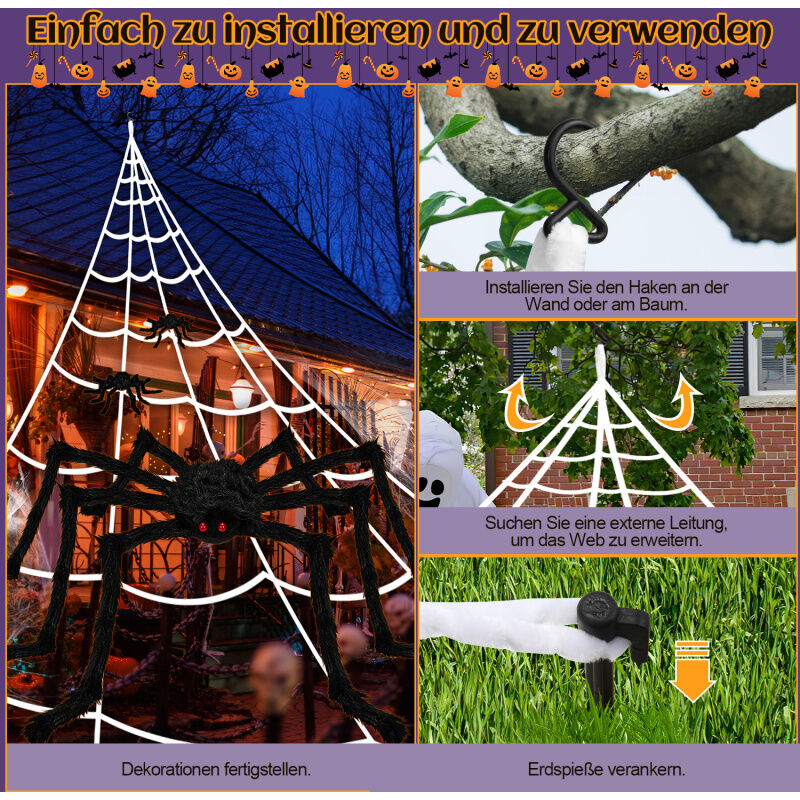 Lights4fun 1.5m XL Ragno Illuminato con 50 LED a Pile con Timer Decorazione Spettrale di Halloween Decorazione Appesa per Giardino Esterno Interno