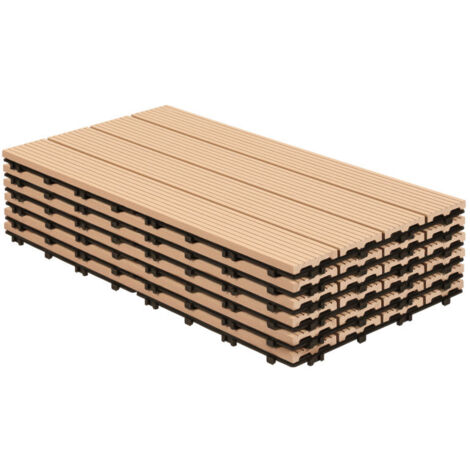 Jiubiaz Piastrelle per patio in WPC 60x30cm Piastrelle per balconi in legno Piastrelle in plastica - Beige - Piastrelle da giardino (24 pezzi)