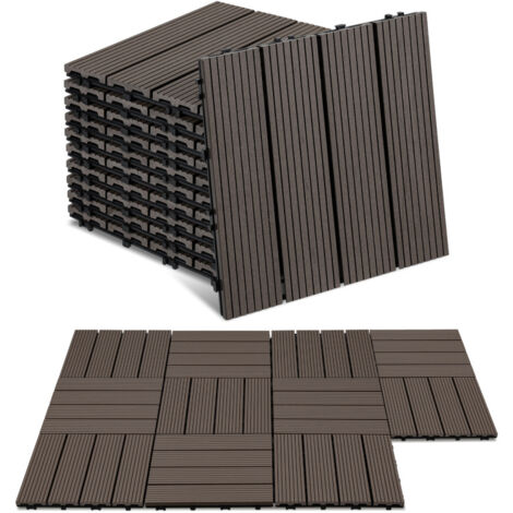 Jiubiaz Piastrelle da giardino in composito ad incastro per pavimenti in WPC, caffè, 30 x 30 cm, 33 pezzi