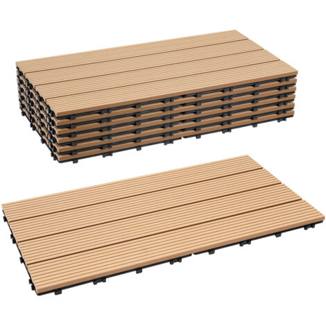 Jiubiaz Piastrelle in WPC 60x30 cm per terrazza e balcone da 1 mq, piastrella a clic, teak, 6 pezzi