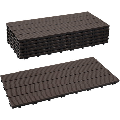 Jiubiaz Piastrelle in WPC 60x30 cm per terrazza e balcone da 2 mq, piastrella a clic, marrone scuro, 12 pezzi
