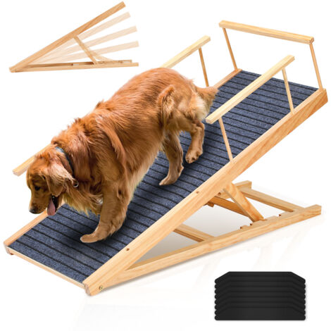 Jiubiaz Rampa per cani Animali domestici Regolabile in altezza con supporto in legno Collegamento senza soluzione di continuità della piattaforma di atterraggio Cani da pendio pieghevole - uso antisci