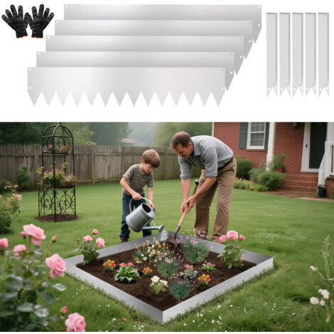 Jiubiaz Bordo prato con suggerimenti Bordatura del prato DIY Bordatura del prato in metallo zincato Bordatura del sentiero Argento 100x20cm 35m (1/5)