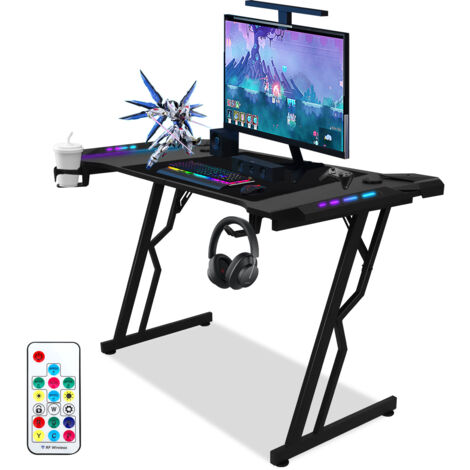 Z-Form Gamer Desk - 120X60X75CM - Gaming Desk RGB - con luci LED, portabicchieri, portacuffie e tappetino