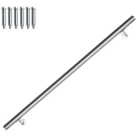 Corrimano in acciaio inox V2A supporto per traversino a parete corrimano per scale maniglia Ø 42 mmcon 2 staffe, interno ed esterno, 120cm