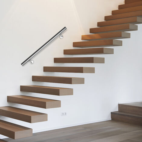 Corrimano in acciaio inox V2A supporto per traversino a parete corrimano per scale maniglia Ø 42 mmcon 2 staffe, interno ed esterno, 200cm