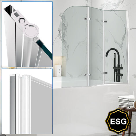 SWANEW Schermo per vasca da bagno Schermo doccia sanitario pieghevole in vetro 6mm Nano orientabile 3 parti 120x140cm Argento
