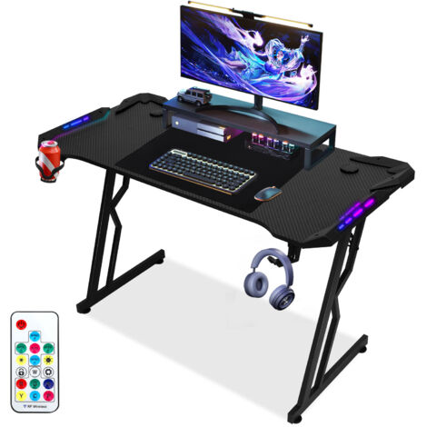 Z-Form Gamer Desk - 140X60X75CM - Gaming Desk RGB - con luci LED, portabicchieri, portacuffie e tappetino