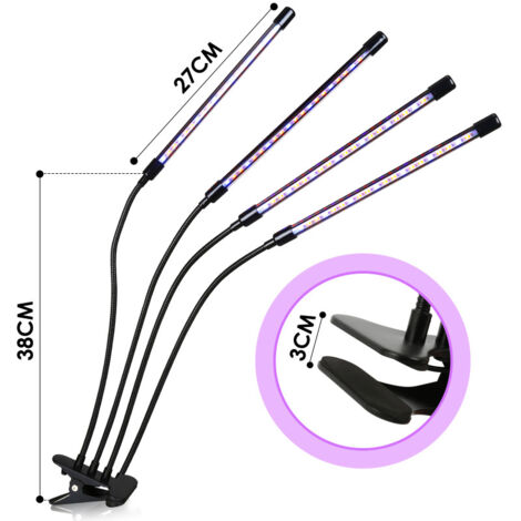 Lampada LED Full Spectrum Per Piante Con Timer 3/9/12 Ore – 48 LED, 3 Colori E 9 Livelli Di Luminosità, Adattatore USB
