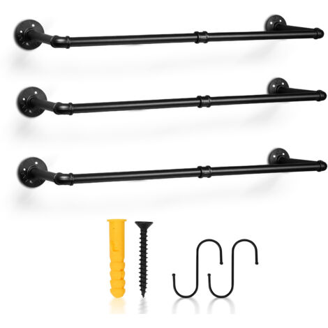 3x Asta appendiabiti a muro, armadio a muro, stile industriale, salvaspazio, 92 x 25 cm, portata 65 kg, montaggio facile, nero (1/5)