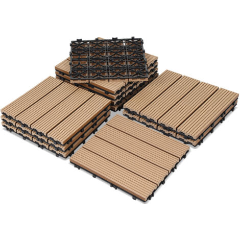 SWANEW Lastra per terrazzo Piastrelle in Legno per Giardino, Piastrelle per Terrazzo 30x30 cm, Impermeabile, Sistema a Clic Beige 55pz (1/5)