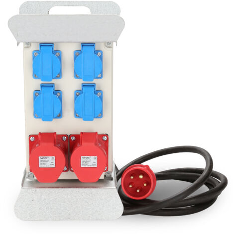 Distributore di corrente per cantiere Distributore CEE Presa di corrente IP44 per cantiere 16A 2x400V 4x230V Schuko (1/5)