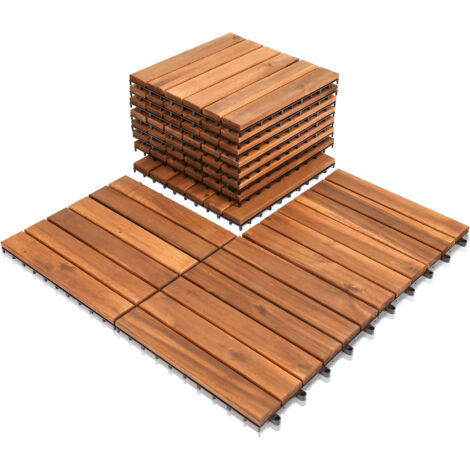 SWANEW Set di 11 piastrelle per terrazza in legno di acacia - 30x30cm - per giardino/piscina interna/esterna - legno naturale