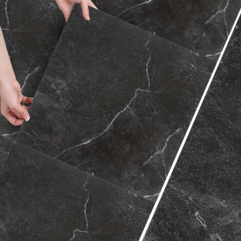 SWANEW Pavimenti adesivi in PVC Vinile 33 pezzi 30cm x 30cm, ca. 3 m², carta da parati impermeabile nero marmo in PVC autoadesivo