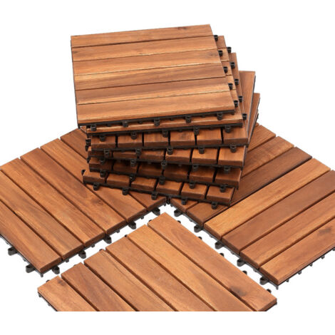 SWANEW Piastrelle in legno realizzate in legno di acacia 30x30 cm. 6 piastrelle di doghe 1m². piastrelle per terrazze e balcone (11 pezzi)