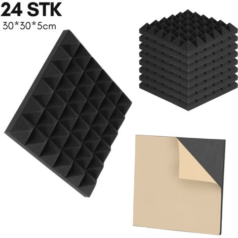 SWANEW Pannelli fonoassorbenti in schiuma acustica, set di 24, 30x30x5cm, Pannelli fonoassorbenti a parete con scanalatura piramidale, pannelli acustici, tappetini in schiuma acustica per pareti di st (1/5)