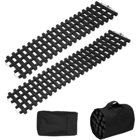 SWANEW 2X tavole di trazione con materiale TPR, tavole di recupero per veicoli fuoristrada/autovetture/pickup/SUV, coppia di tappetini per la trazione degli pneumatici, borse di stoccaggio, corte, ner