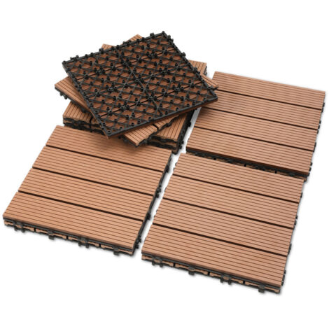 SWANEW Lastra per terrazza 55 pezzi Piastrelle in legno a incastro Piastrelle di rivestimento 30 x 30 per terrazza da giardino, Marrone (1/5)