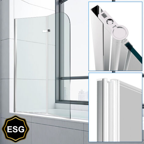 SWANEW Schermo per vasca da bagno Schermo doccia sanitario pieghevole in vetro 6mm Nano orientabile 2 parti 100x140cm Argento