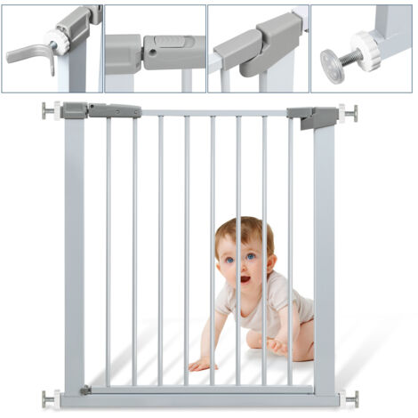 SWANEW Barriera di sicurezza 76-82cm Barriera di sicurezza per bambini per porte e corridoi colore bianco massima versatilità Bianco (1/5)