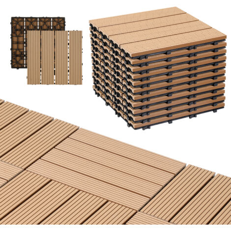 SWANEW Piastrelle in legno WPC 11x piastrelle per terrazza ciascuna 30 x 30 x 2,2 cm, teak, 1 m² Piastrelle a clic WPC, piastrelle per balcone resistenti alle intemperie (1/5)