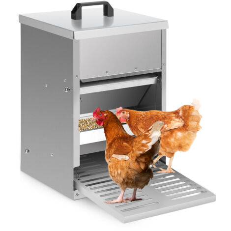 SWANEW 3x Mangiatoia per polli in acciaio zincato – Mangiatoia automatica da 5 kg con pedale e protezione impermeabile per polli e altro pollame (1/5)