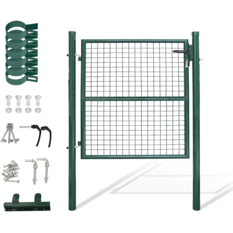 SWANEW Cancello da giardino Cancelletto con serratura e maniglia Cancello in acciaio zincato verniciato a polvere Verde Palo rotondo 100x100cm