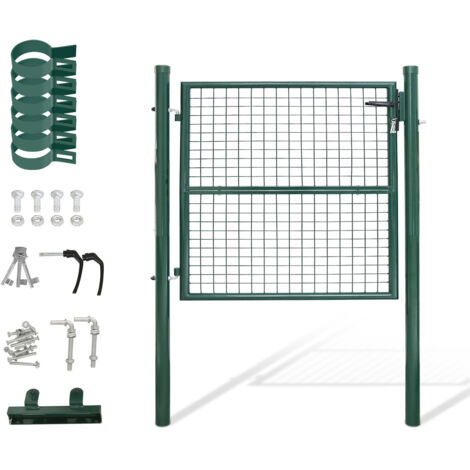 SWANEW Cancello da giardino Cancelletto con serratura e maniglia Cancello in acciaio zincato verniciato a polvere Verde Palo rotondo 100x100cm