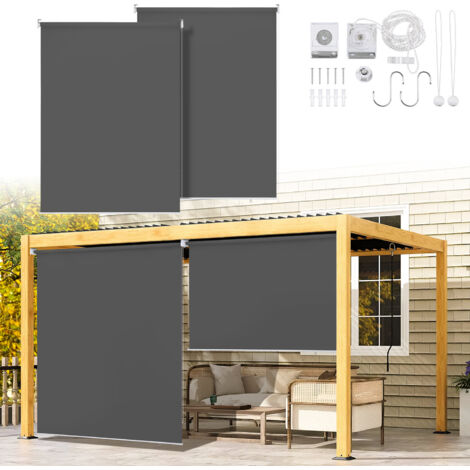 SWANEW 2X Tenda verticale Tenda da esterno per balcone Tenda a rullo Schermo retrattile da esterno Protezione solare 140x140CM Antracite