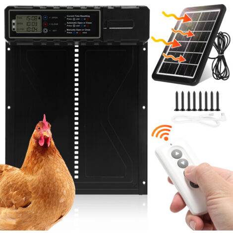 SWANEW Sportello automatico per polli, apriporta per polli, sportello automatico per polli a energia solare, apriporta per pollaio, impermeabile, con telecomando, IPX3 (1/5)