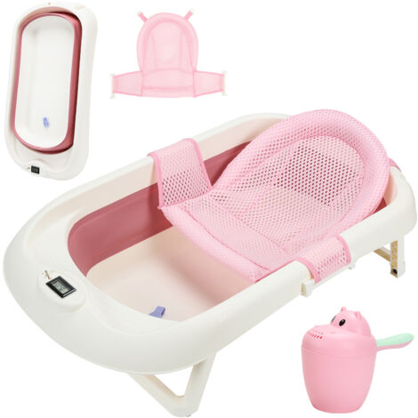 SWANEW Vaschetta da bagno per neonati Vaschetta da bagno per neonati pieghevole Sensore di temperatura, rosa (1/5)