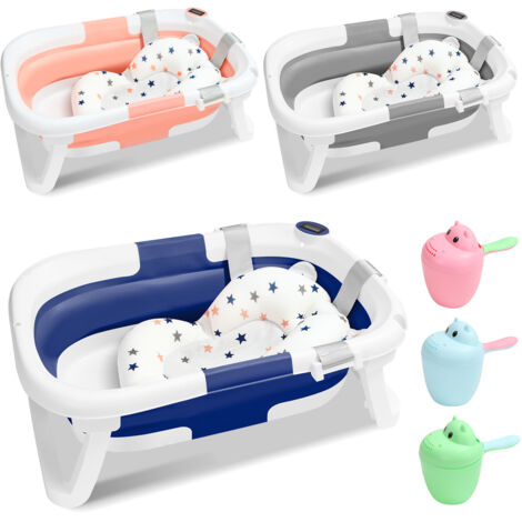 SWANEW Vaschetta per bagnetto pieghevole scalabile - Tappetino per cuscino da bagno Pillow - Con termometro